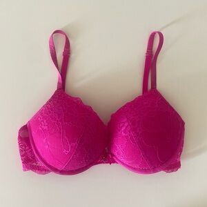 La Senza Bra Push Up Pink Lace Neon Sparkle Size